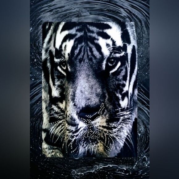 SWEATER with TIGER & RHINESTONE Whiskers SOFT! 2 sides rushed - Picture 14 of 14